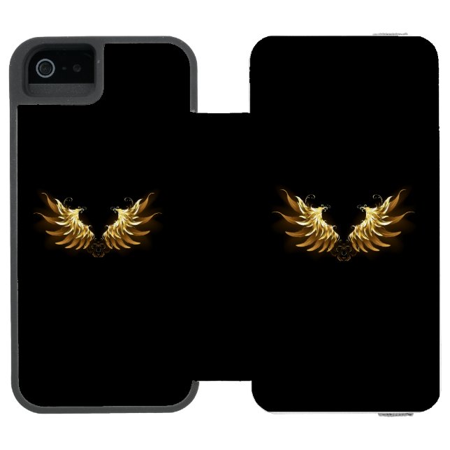 Golden Angel Wings auf schwarzem Hintergrund Incipio iPhone Geldbeutel-Hülle (Folio Geöffnet)