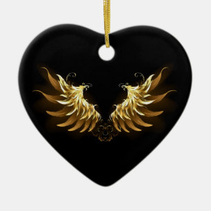 Golden Angel Wings auf schwarzem Hintergrund Keramik Ornament