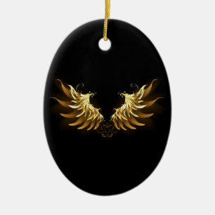 Golden Angel Wings auf schwarzem Hintergrund Keramik Ornament