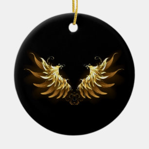 Golden Angel Wings auf schwarzem Hintergrund Keramik Ornament