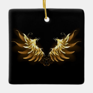 Golden Angel Wings auf schwarzem Hintergrund Keramikornament