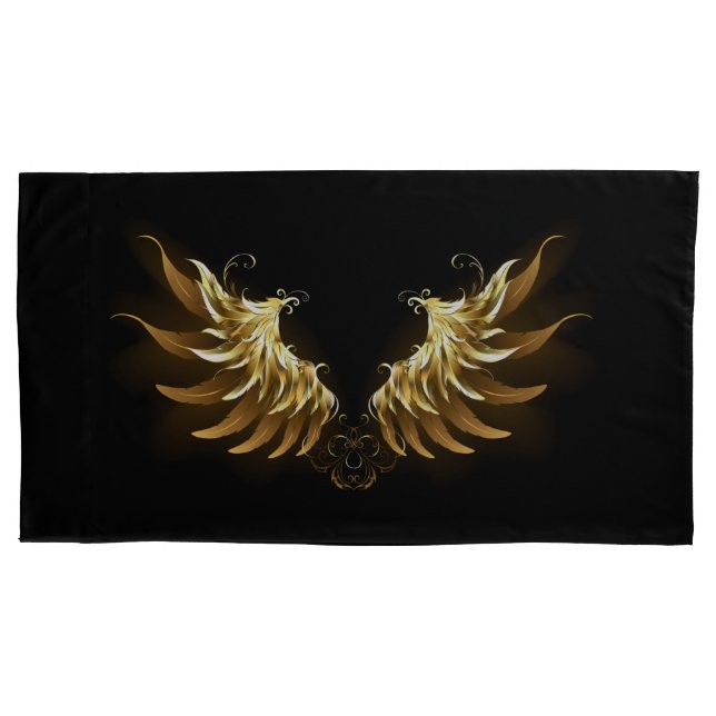 Golden Angel Wings auf schwarzem Hintergrund Kissenbezug (Vorderseite-Links)