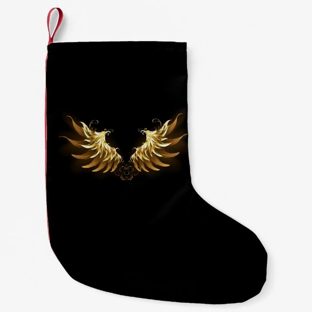 Golden Angel Wings auf schwarzem Hintergrund Kleiner Weihnachtsstrumpf (Vorderseite)