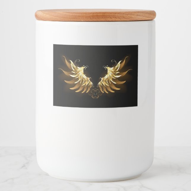 Golden Angel Wings auf schwarzem Hintergrund Lebensmitteletikett (Vorderseite)
