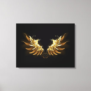 Golden Angel Wings auf schwarzem Hintergrund Leinwanddruck