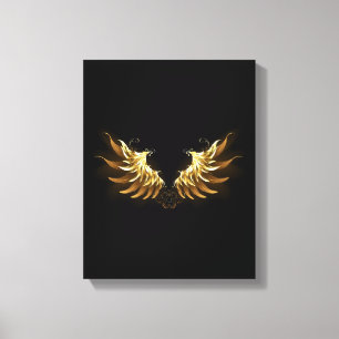 Golden Angel Wings auf schwarzem Hintergrund Leinwanddruck
