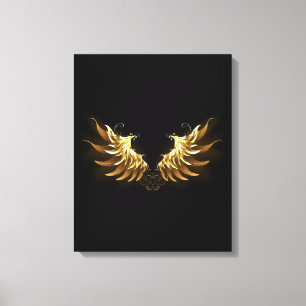 Golden Angel Wings auf schwarzem Hintergrund Leinwanddruck