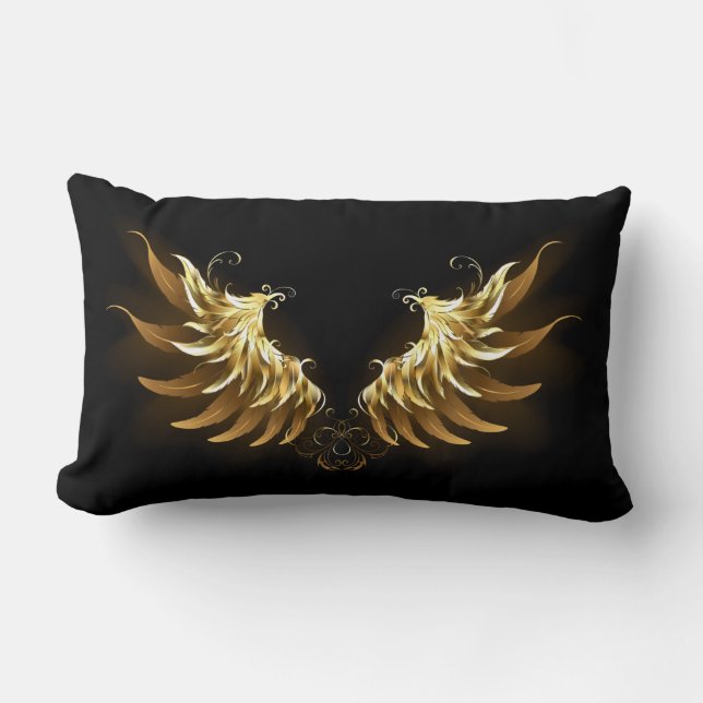 Golden Angel Wings auf schwarzem Hintergrund Lendenkissen (Vorderseite)