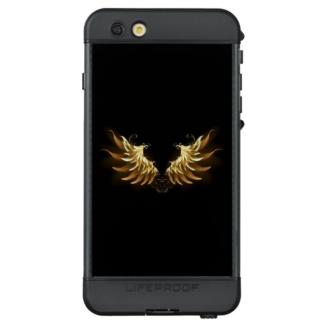 Golden Angel Wings auf schwarzem Hintergrund LifeProof iPhone Hülle (Rückseite)