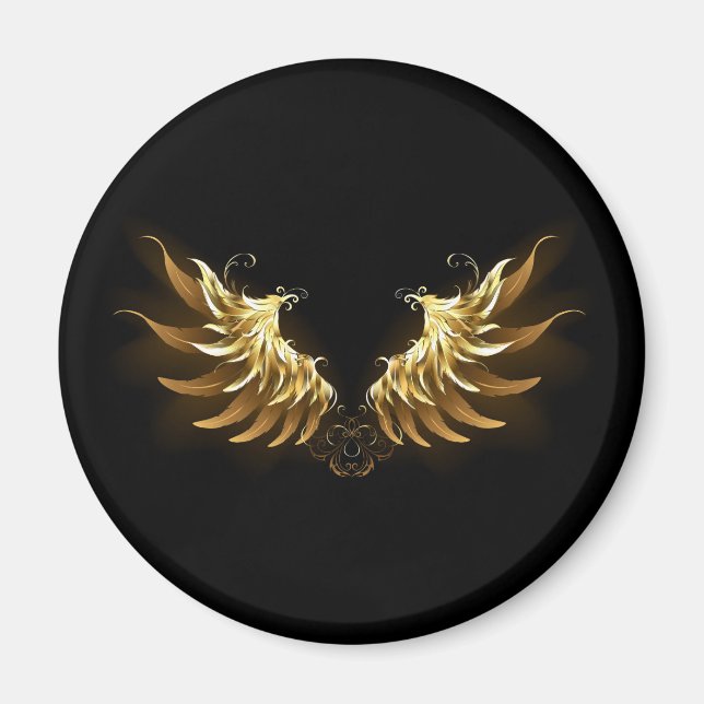 Golden Angel Wings auf schwarzem Hintergrund Magnet (Vorne)