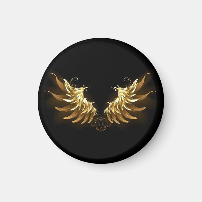 Golden Angel Wings auf schwarzem Hintergrund Magnet (Vorne)