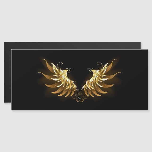 Golden Angel Wings auf schwarzem Hintergrund Magneteinladung (Vorne/Hinten)
