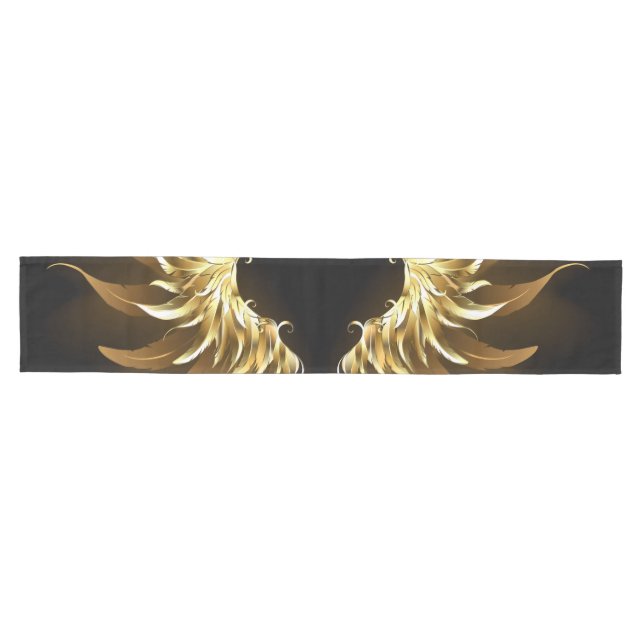 Golden Angel Wings auf schwarzem Hintergrund Mittelgroßer Tischläufer (Horizontal)