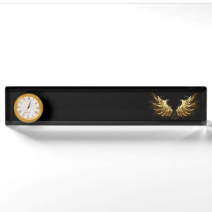 Golden Angel Wings auf schwarzem Hintergrund Namensplakette