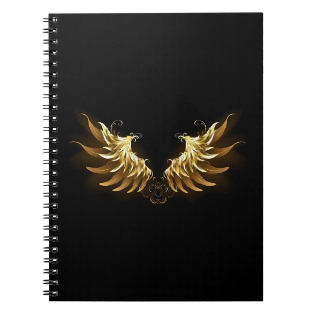 Golden Angel Wings auf schwarzem Hintergrund Notizblock (Vorderseite)