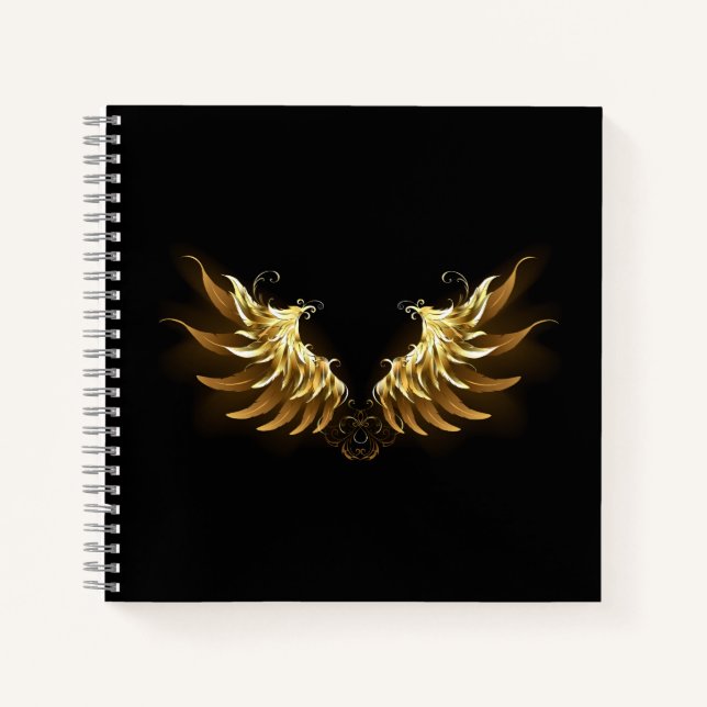 Golden Angel Wings auf schwarzem Hintergrund Notizbuch (Vorderseite)