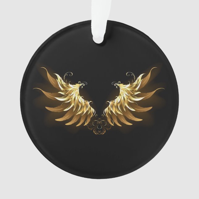 Golden Angel Wings auf schwarzem Hintergrund Ornament (Vorderseite)