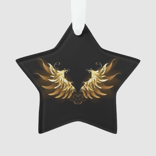 Golden Angel Wings auf schwarzem Hintergrund Ornament (Vorderseite)