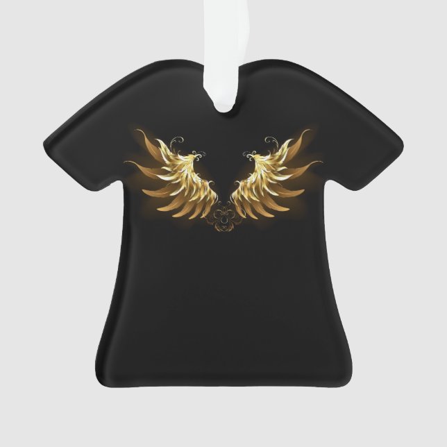 Golden Angel Wings auf schwarzem Hintergrund Ornament (Vorderseite)