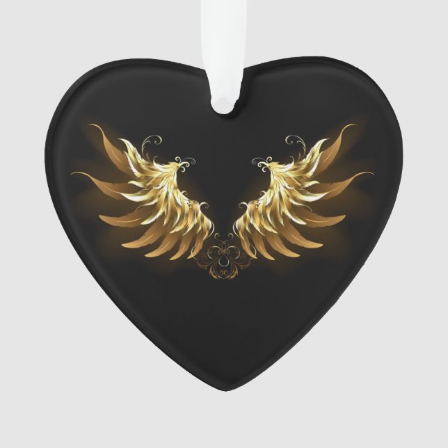 Golden Angel Wings auf schwarzem Hintergrund Ornament (Vorderseite)