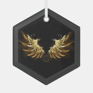 Golden Angel Wings auf schwarzem Hintergrund Ornament Aus Glas
