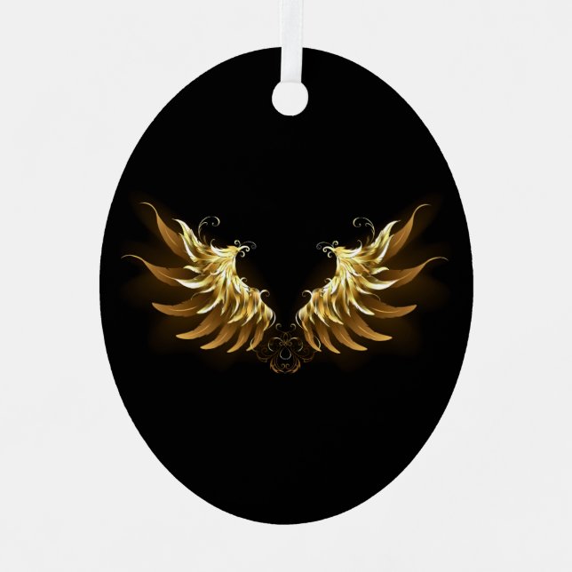 Golden Angel Wings auf schwarzem Hintergrund Ornament Aus Metall (Vorderseite)