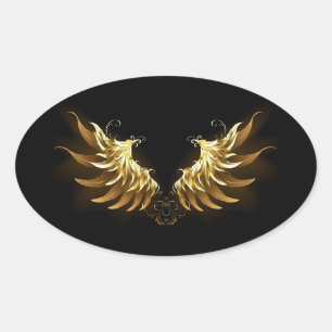 Golden Angel Wings auf schwarzem Hintergrund Ovaler Aufkleber