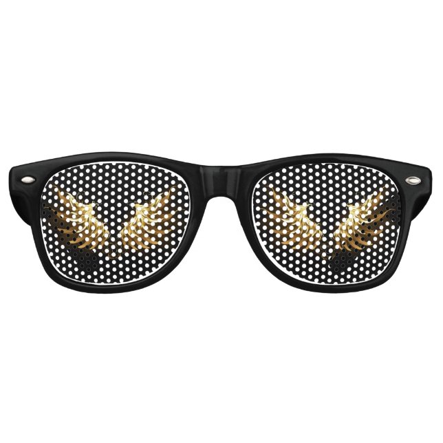 Golden Angel Wings auf schwarzem Hintergrund Partybrille (Vorderseite)