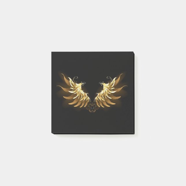 Golden Angel Wings auf schwarzem Hintergrund Post-it Klebezettel (Vorderseite)
