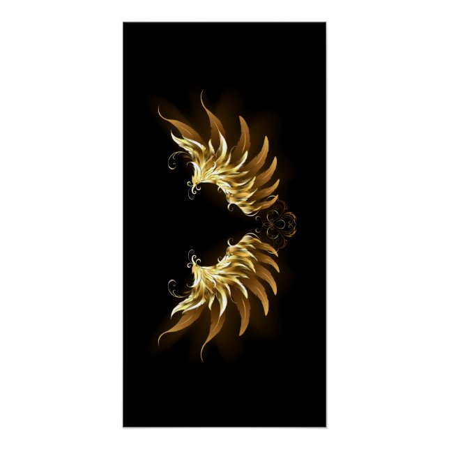 Golden Angel Wings auf schwarzem Hintergrund Poster (Vorderseite)