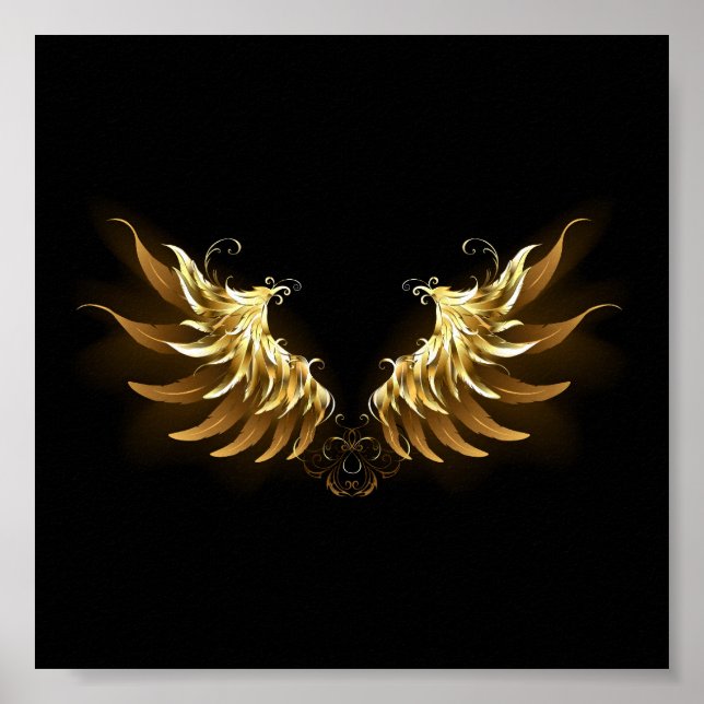 Golden Angel Wings auf schwarzem Hintergrund Poster (Vorne)