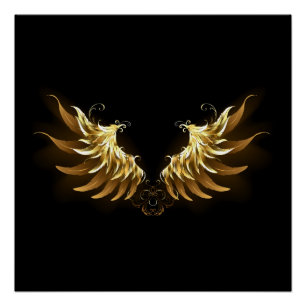 Golden Angel Wings auf schwarzem Hintergrund Poster
