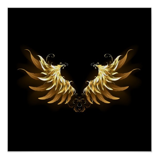 Golden Angel Wings auf schwarzem Hintergrund Poster (Vorderseite)