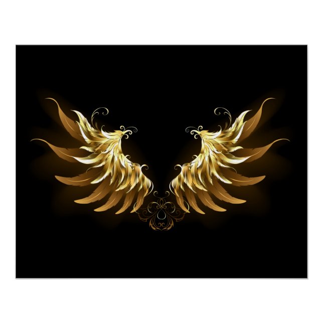 Golden Angel Wings auf schwarzem Hintergrund Poster (Vorderseite)