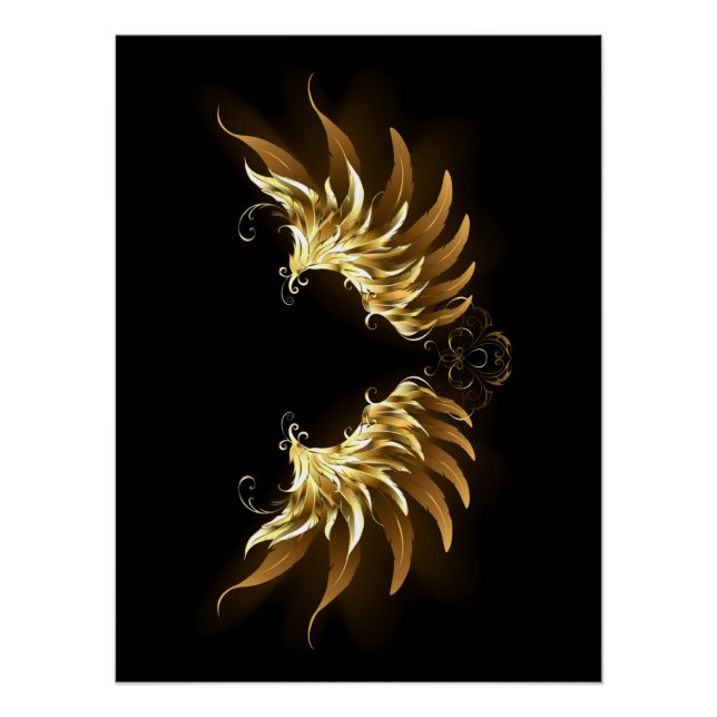 Golden Angel Wings auf schwarzem Hintergrund Poster (Vorderseite)