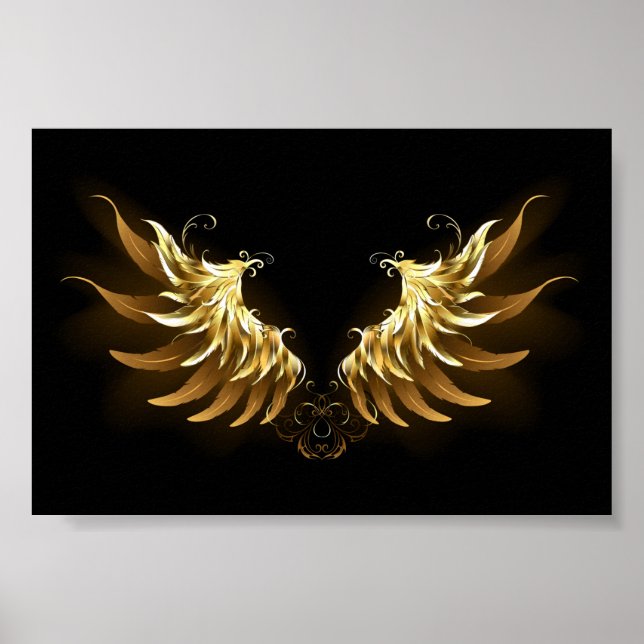 Golden Angel Wings auf schwarzem Hintergrund Poster (Vorne)