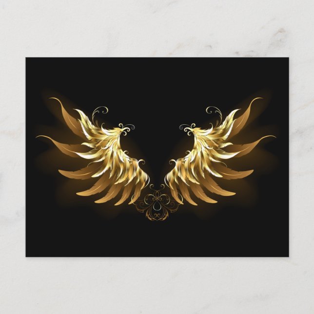 Golden Angel Wings auf schwarzem Hintergrund Postkarte (Vorderseite)