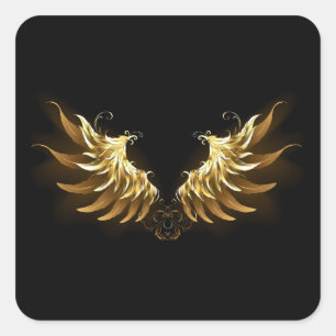 Golden Angel Wings auf schwarzem Hintergrund Quadratischer Aufkleber