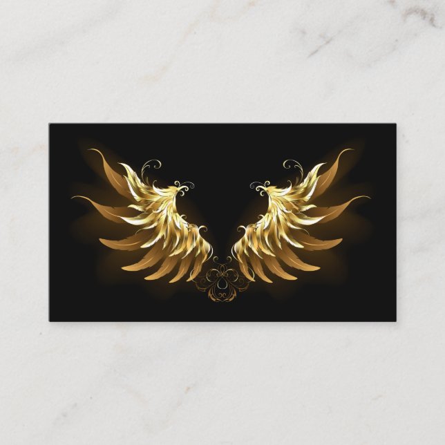 Golden Angel Wings auf schwarzem Hintergrund Rabattkarte (Vorderseite)