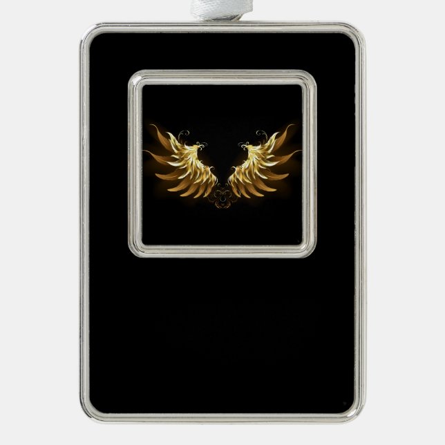 Golden Angel Wings auf schwarzem Hintergrund Rahmen-Ornament Silber (Vorderseite)