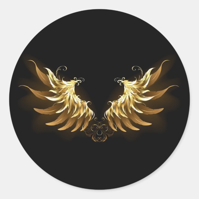 Golden Angel Wings auf schwarzem Hintergrund Runder Aufkleber (Vorderseite)