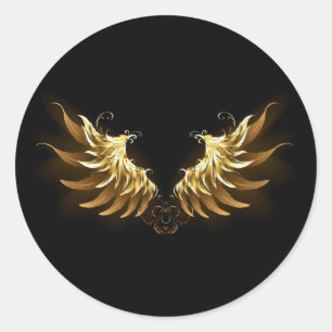 Golden Angel Wings auf schwarzem Hintergrund Runder Aufkleber
