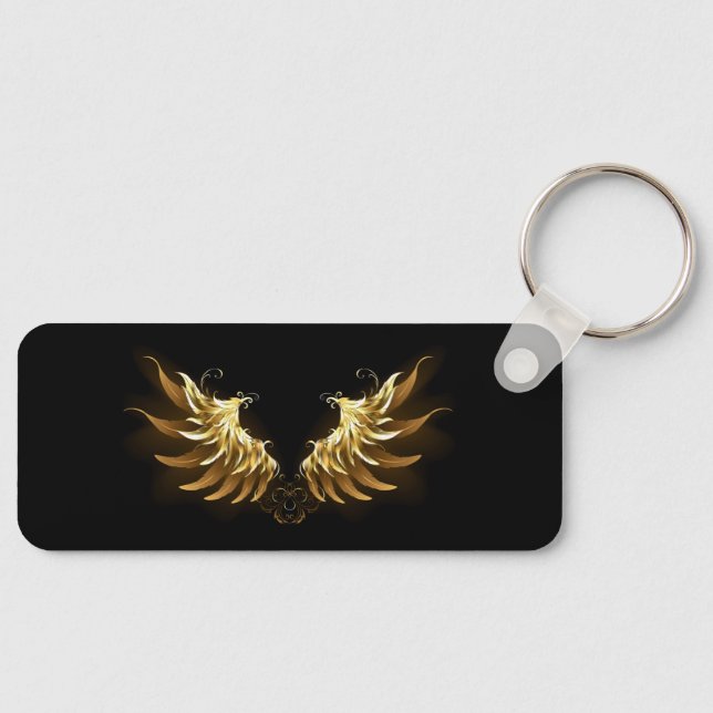 Golden Angel Wings auf schwarzem Hintergrund Schlüsselanhänger (Vorderseite)