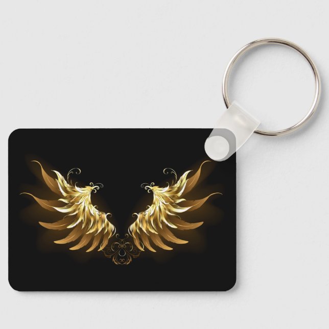 Golden Angel Wings auf schwarzem Hintergrund Schlüsselanhänger (Vorderseite)