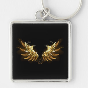Golden Angel Wings auf schwarzem Hintergrund Schlüsselanhänger