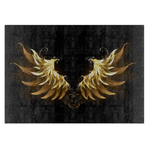 Golden Angel Wings auf schwarzem Hintergrund Schneidebrett