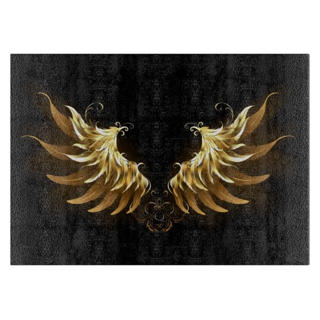 Golden Angel Wings auf schwarzem Hintergrund Schneidebrett (Vorderseite)