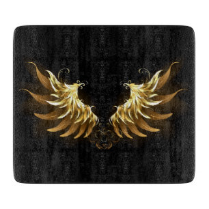 Golden Angel Wings auf schwarzem Hintergrund Schneidebrett