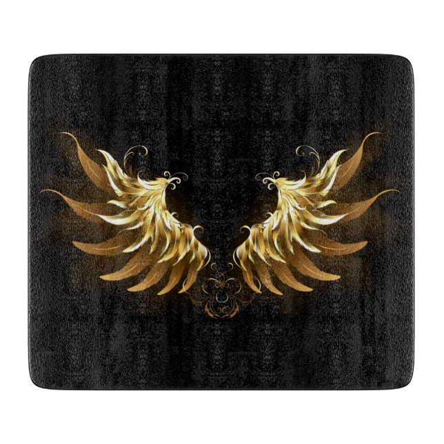 Golden Angel Wings auf schwarzem Hintergrund Schneidebrett (Vorderseite)