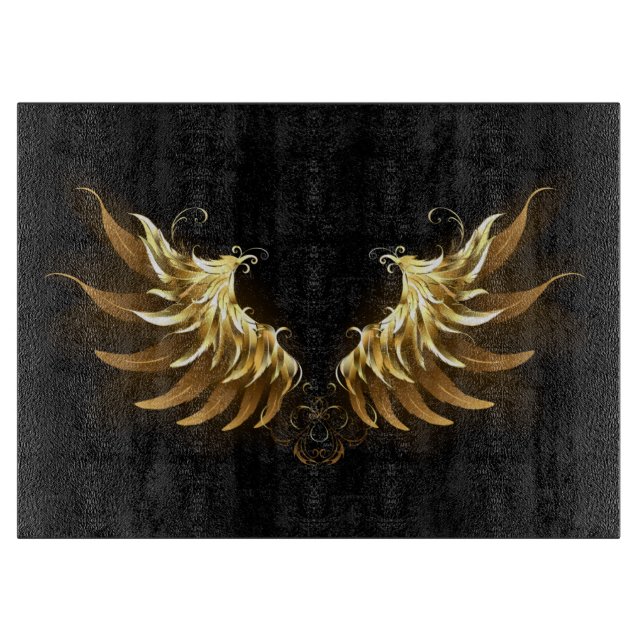 Golden Angel Wings auf schwarzem Hintergrund Schneidebrett (Vorderseite)